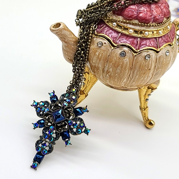 Sweet Romance "PEACOCK MIDNIGHT" Bronze & Deep Blue Swarovski Crystals Cross ✝️ - Picture 7 of 13